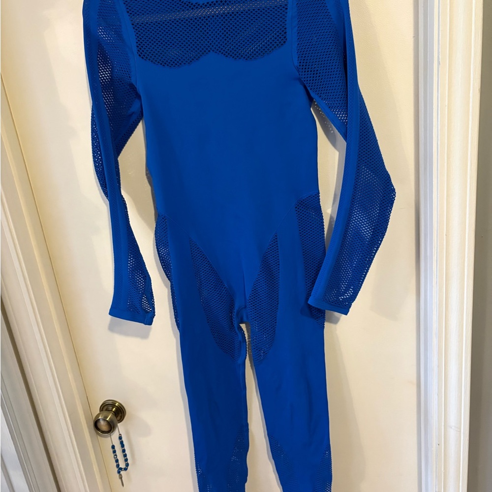IVY PARK Royal Blue Long-Sleeve Mesh Jumpsuit